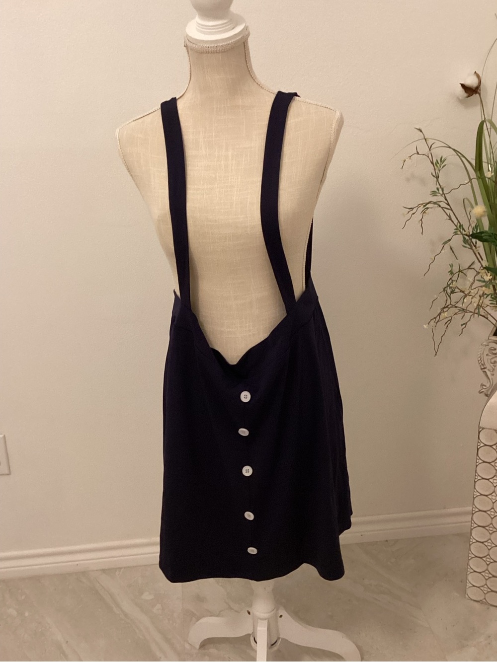 SHEIN Navy Button-Front Suspender Mini Dress